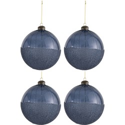 J-line - Doos Van 4 Kerstbal Parels Glas Blauw Large - 12x12x12cm