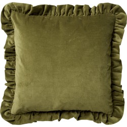 Dutch Decor YARA - Sierkussen 45x45 cm - 100% katoen - velvet - met ruches - Calliste Green - groen - Dutch Decor