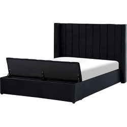 NOYERS - Bed met opbergruimte - Zwart - 140 x 200 cm - Fluweel