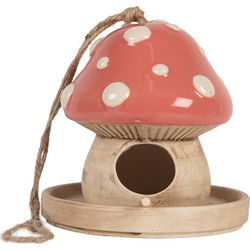 Clayre & Eef Decoratie Vogelhuis Paddenstoel Beige Roze Keramiek