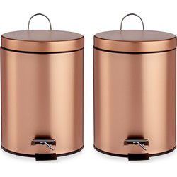 2x stuks pedaalemmer/vuilnisbak metaal 3 liter inhoud koper kleur - Pedaalemmers