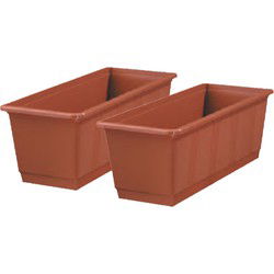 Plantenbak - Set van 3x stuks - terracotta - rechthoekig - 40 x 17,5 x 14,5 cm - Plantenbakken