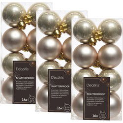 48x Kunststof kerstballen glanzend/mat licht parel/champagne 4 cm kerstboom versiering/decoratie - Kerstbal