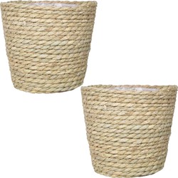 2x stuks naturel rotan manden van gedraaid touw/riet 17,5 cm - Plantenpotten