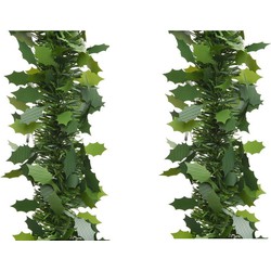 4x stuks groene kerstslinger met hulst bladeren 10 x 270 cm - Kerstslingers
