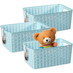 Plasticforte Opbergmand - 3x - Kastmand - rotan kunststof - ijsblauw - 10 Liter - 22 x 33 x 16 cm - Opbergmanden