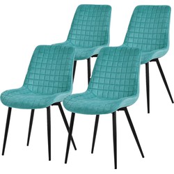 Eetkamerstoel set van 4 petrol met fluwelen bekleding en stalen poten Keukenstoel met rugleuning ML design