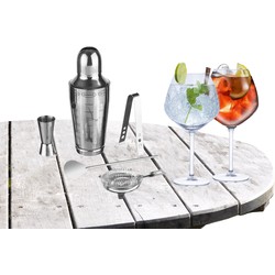 Cocktailshaker set RVS 5-delig inclusief 4x Gin Tonic glazen 730 ml - Cocktailshakers