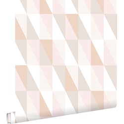 ESTAhome behang grafische driehoeken zacht roze, warm oranje en beige - 0,53 x 10,05 m - 139196