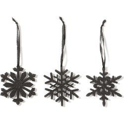 3x Kersthangers figuurtjes zwarte sneeuwvlok/ster 7,5 cm - Kersthangers