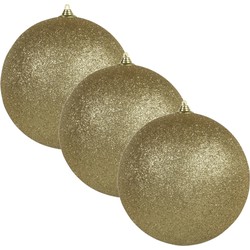 4x Gouden grote kerstballen met glitter kunststof 13,5 cm - Kerstbal