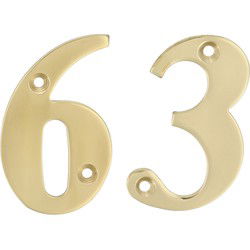 AMIG Huisnummer 63 - massief messing - 5cm - incl. bijpassende schroeven - gepolijst - goudkleur - Huisnummers