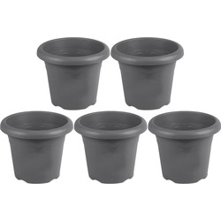 10x Rond grijs plantenbakje/bloemenbakje/bloempotje Flori 14 cm kunststof/plastic - Plantenpotten