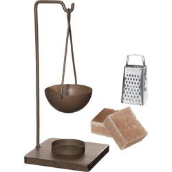 Ideas4seasons Amberblokjes/geurblokjes cadeauset - sandelhout - inclusief geurbrander en mini rasp - Geurbranders