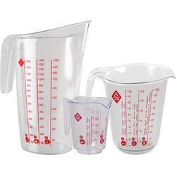 Set van 3x stuks keuken maatbekers - 0.2 / 1 en 1,4 liter inhoud - Maatbekers