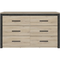 Ladenkast 6 laden eiken en zwart decor L129 cm - Colorado