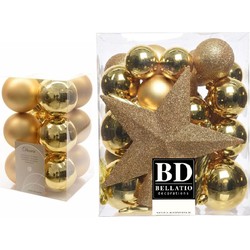 Kerstversiering kunststof kerstballen met piek goud 5-6-8 cm pakket van 45x stuks - Kerstbal