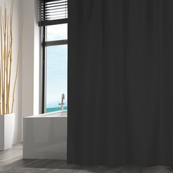 MSV Douchegordijn met ringen - zwart - polyester - 180 x 200 cm - Douchegordijnen