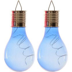 2x Buitenlampen/tuinlampen lampbolletjes/peertjes 14 cm blauw - Buitenverlichting
