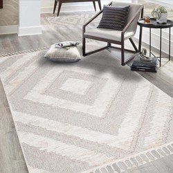 Amida Boho Style Grijs / Crème vloerkleed - Geruit - 80 X 150 CM