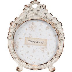 Clayre & Eef Fotolijst Ø 6 cm Wit IJzer Glas Rond Fotokader