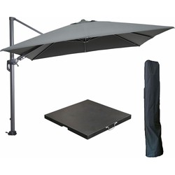 Garden Impressions Hawaii zweefparasol 300x300 cm carbon black / donker grijs met 90kg black polished parasolvoet en parasolhoes