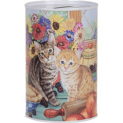 Clayre & Eef Spaarpot Ø 8x13 cm Blauw Metaal Kat