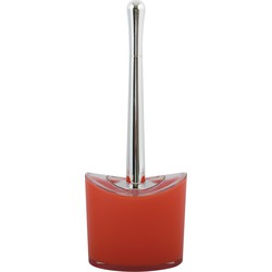 MSV Toiletborstel in houder/wc-borstel Aveiro - PS kunststof/rvs - rood/zilver - 37 x 14 cm - Toiletborstels