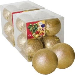 16x stuks kerstballen goud glitters kunststof 7 cm - Kerstbal