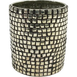 HK-living waxinelichthouder glas met zilveren studs handgemaakt 7x7x8,5cm