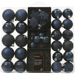 Decoris kerstballen en kersthangers - 40x - kunststof - donkerblauw - mix - Kerstbal