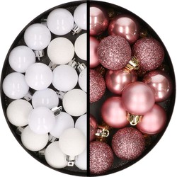34x stuks kunststof kerstballen wit en oudroze 3 cm - Kerstbal