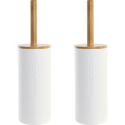2x Stuks WC/Toiletborstel in houder naturel/wit bamboe hout 36 x 9 cm - Toiletborstels