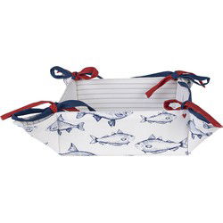 Clayre & Eef Broodmand  35x35x8 cm Wit Blauw Katoen Vierkant Vissen Broodmandje