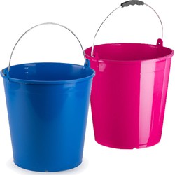 Roze en blauwe schoonmaakemmers/huishoudemmers set 15 liter en 32 x 31 cm - Emmers