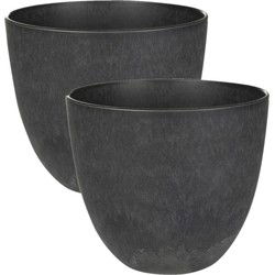 Ter Steege Bloempot - 2x - zwart - natuursteen look - D17 x H15 cm - Plantenpotten