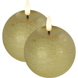 Countryfield LED bolkaarsen- 2x - goud - B8 x H9,5 cm - warm wit - LED kaarsen