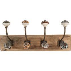 Clayre & Eef Wandhaak Set van 4 45x11x18 cm Bruin Hout Metaal