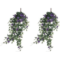2x groene Petunia met paarse bloemen kunstplanten 80 cm - Kunstplanten