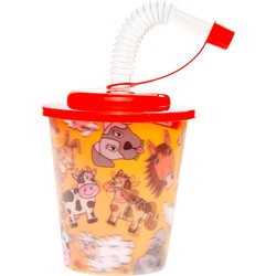 Decopatent® 12 STUKS BOERDERIJ DIEREN 3D Drink Beker met Rietje en Deksel - 250ML - Boerderij Plastic Bekers - Kinderfeestje - Kinderverjaardag Bekertjes - Traktatie - Uitdeelcadeaus