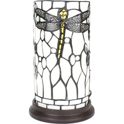 LumiLamp Tiffany Tafellamp  Ø 15x26 cm  Wit Grijs Glas Kunststof Rond Libelle Tiffany Bureaulamp