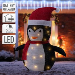 LED kerstpinguin 68cm hoog met hoed en sjaal Tuinfiguur kerstdecoratie met 30 warm witte LED's