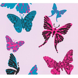 A.S. Création behang vlinders donker paars, blauw en zwart - 53 cm x 10,05 m - AS-936342