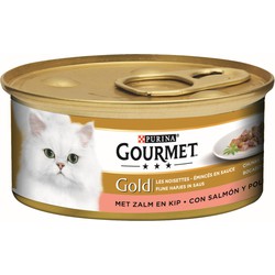 Gold fijne hapjes in saus met zalm en kip 85g kattenvoer