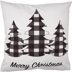 Clayre & Eef Kussenhoes  45x45 cm Wit Zwart Polyester Kerstbomen Merry Christmas Sierkussenhoes