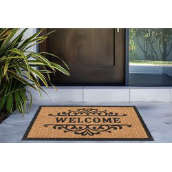 Bali Welcome - Deurmat - Droogloopmat – Beige / Zwart - Slijtvast & 100% Kokosvezel- 45x75 CM