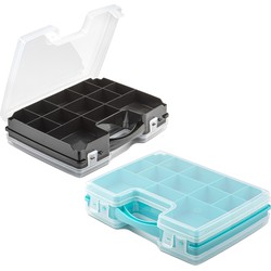 Forte Plastics - 2x Opberg vakjes doos/Sorteerbox - 21-vaks kunststof - 28 x 21 x 6 cm - zwart/blauw - Opbergbox