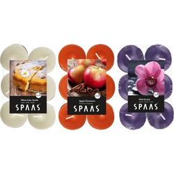 Candles by Spaas geurkaarsen - 36x stuks in 3 geuren - Maxi theelichtjes van 4.5 branduren - geurkaarsen