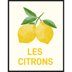 Any Image Print 'Les Citrons' - Schilderij - Wanddecoratie - Inclusief beukenhouten lijst - Poster - 73x93cm - Zwarte lijst met Passe Partout