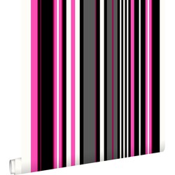 ESTAhome behang strepen roze en zwart - 53 cm x 10,05 m - 116534